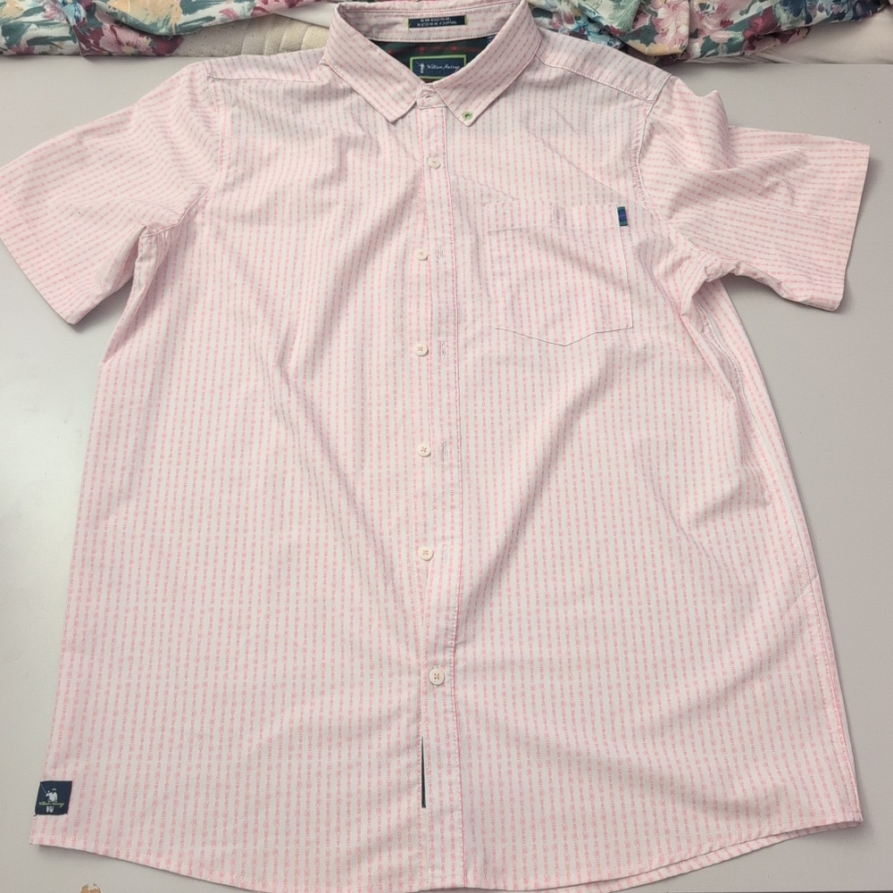 William Murray Golf Men's Pink and White Casual Short Sleeve Shirt Medium